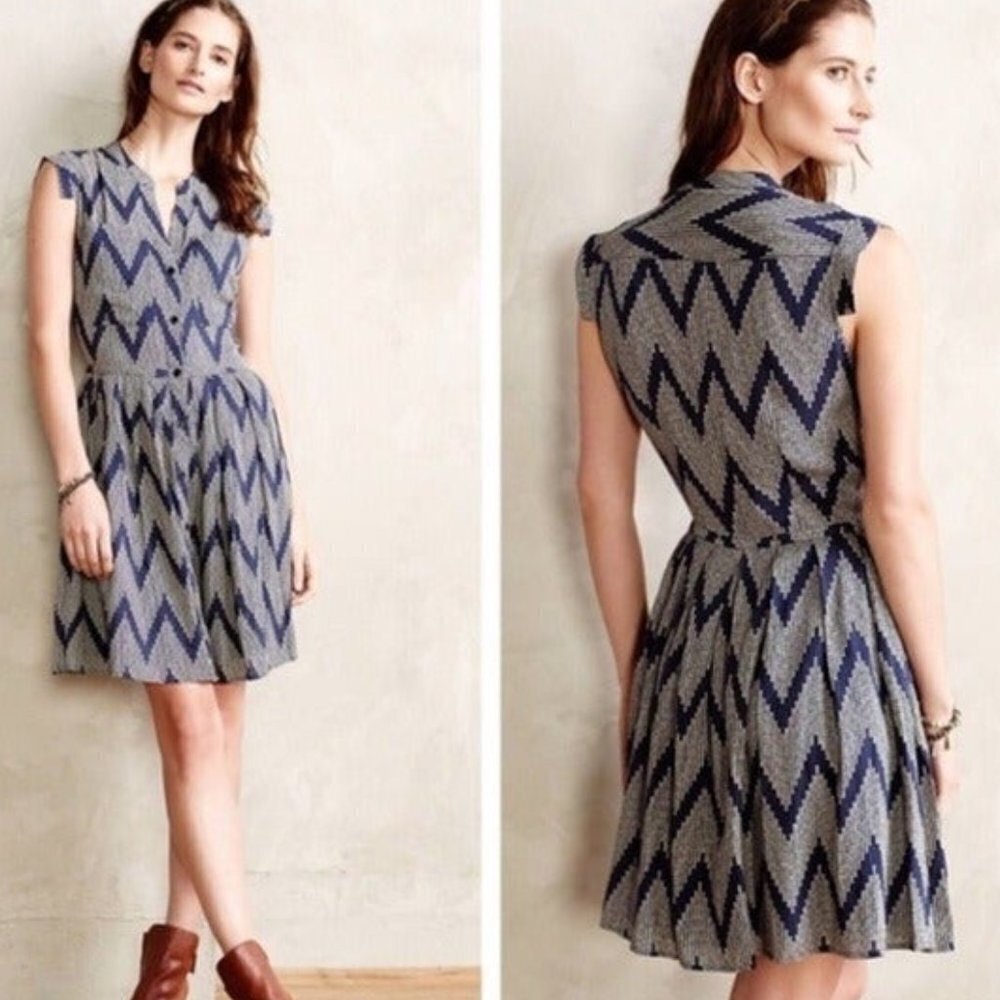 11-1 Tylho Dress Anthropologie Shirt Dress Geometric‎ Sleeveless Button Boho